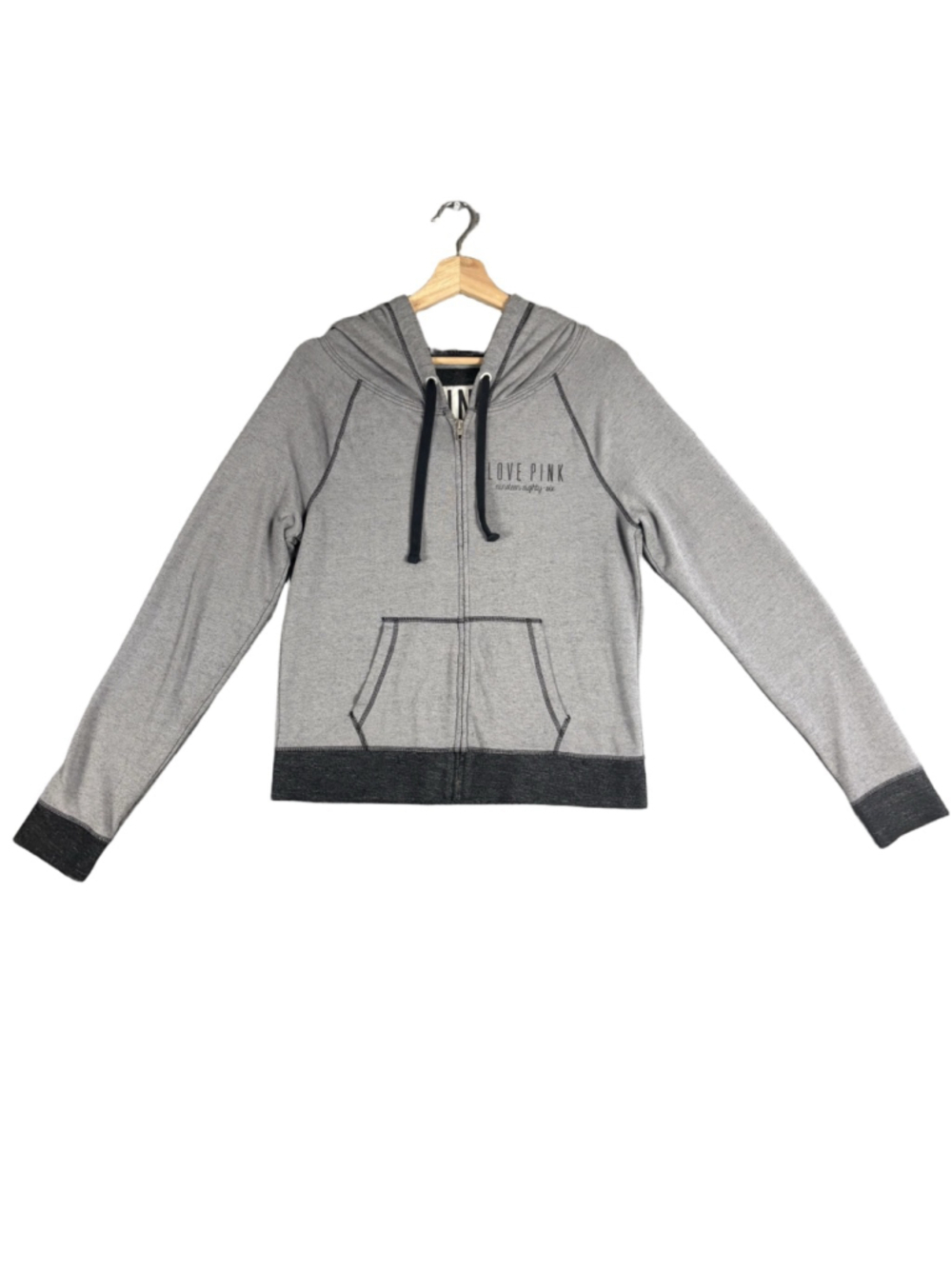 PINK Victoria’s Secret M Gray Full Zip Hoodie Sweatshirt Lounge Y2K